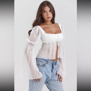 HOUSE OF CB 'Lucie' White Pleated Top/Size S-US 4-6 $135